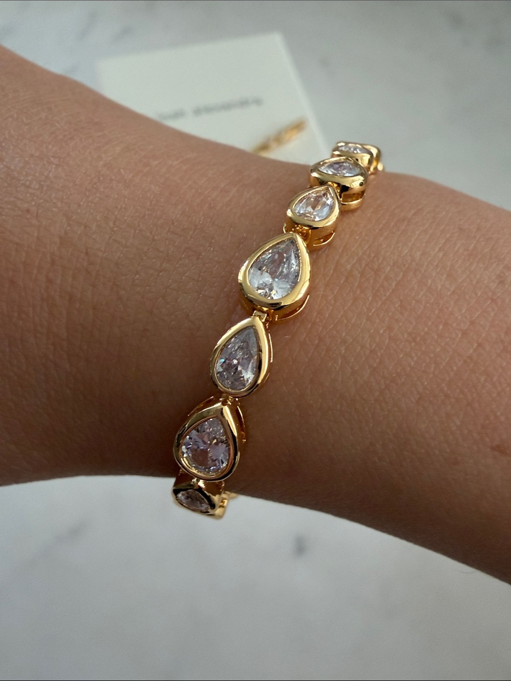 Leah Alexandra Gold Teardrop Crystal Tennis Bracelet - Picture 2 of 5